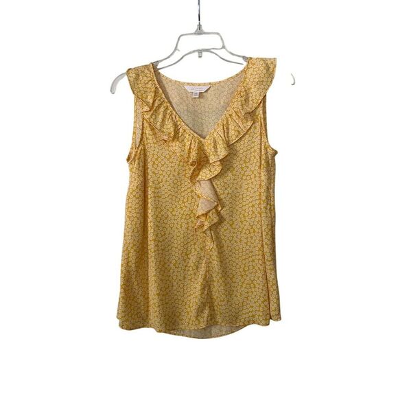 Lauren Conrad Floral Ruffle Tank Top Sleeveless Yellow V Neck Size XS - Picture 1 of 9